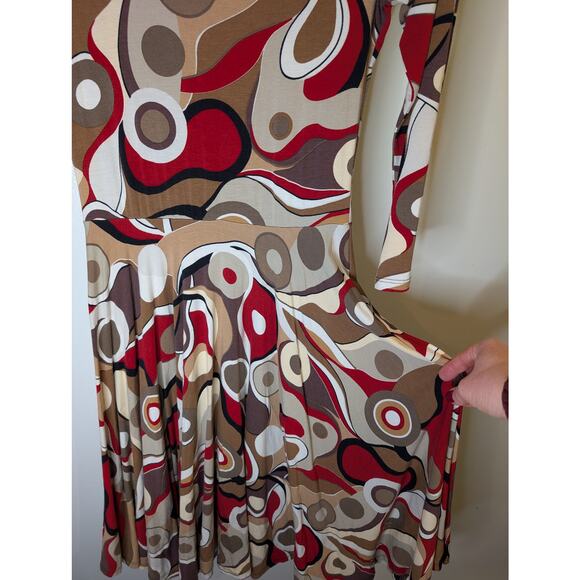 Salaam Vermont Retro 70s Psychedelic Print Dress Red Brown A-Line Small - Picture 3 of 5